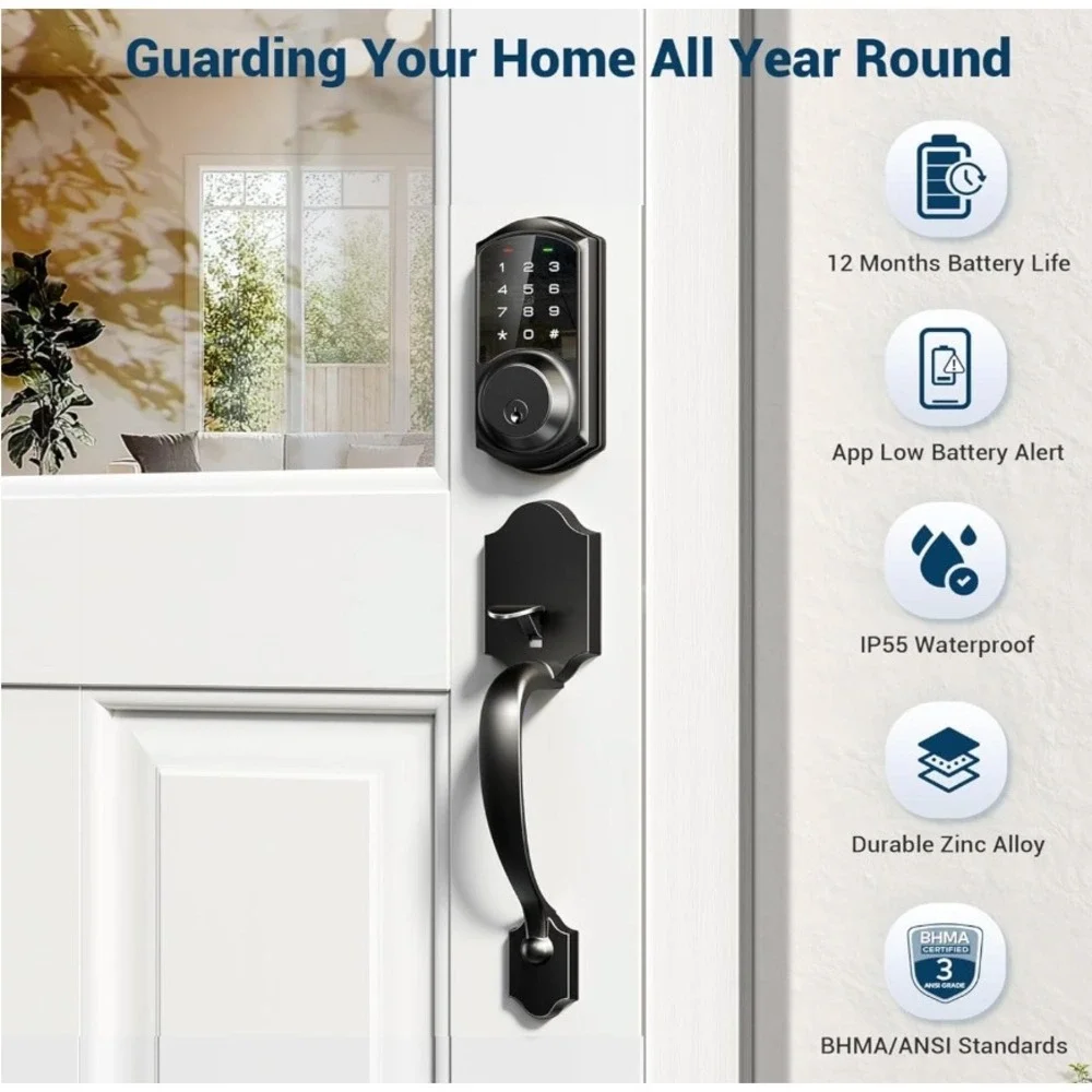 Veise VE06 H Smart Door Lock Set App Control Keyless Entry Deadbolt Matte Black - Picture 3 of 6